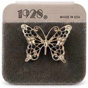 1928 Jewelry Enamel Gold Tone Butterfly Filigree Brooch Pin Made in USA NEW